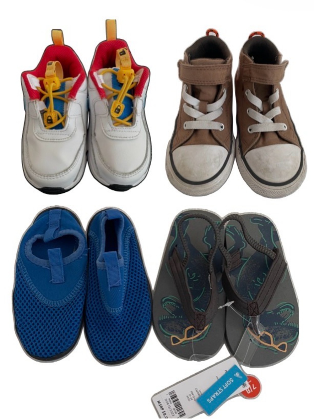 White Kids Sneakers with Yellow & Red Accents